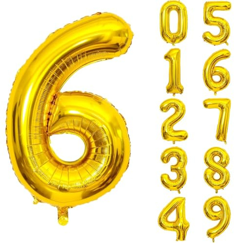 Number Balloons - 40 inch Number Balloon Gold Large Number Balloons,Self Inflating Number Balloons - Helium Foil Number Balloons - Gold Balloons for Birhtday Party Decoration (Gold-6)