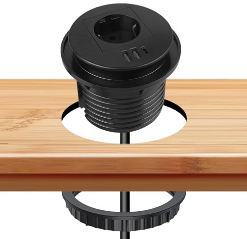 Sänkbart uttag med 3 USB, inbyggd grenuttag 1-fack med 1,7 m kabel, bordsskiva försänkt installationsuttag, bordsuttag för skrivbord möbler eller arbetsytor