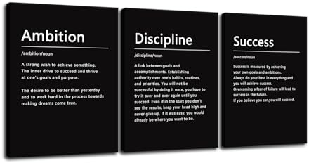 3 Panels Ambition Discipline Success Motivational Canvas Office Print Wall Art Inspirational Entrepreneur Quotes Poster Painting Modern Inspiring Artwork for Home Living Room Decor (12x16x3pcs)