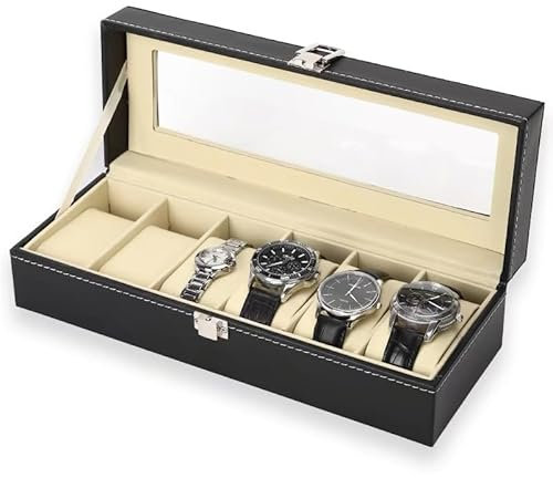 DXHGHYGL Scatola Porta Orologi 6 Scomparti PU Coperchio Vetro Regalo Uomo Nero