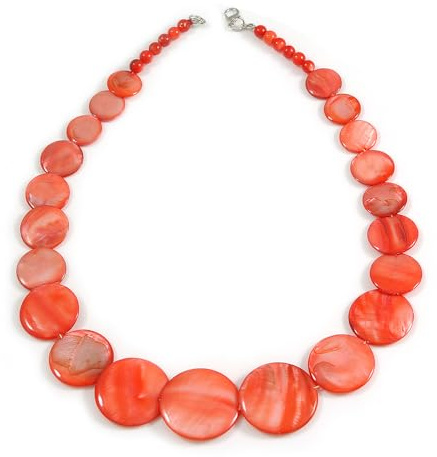 Avalaya Coral Red Graduated Shell Necklace/48cm Long/Slight Variation In Colour/Natural Irregularities