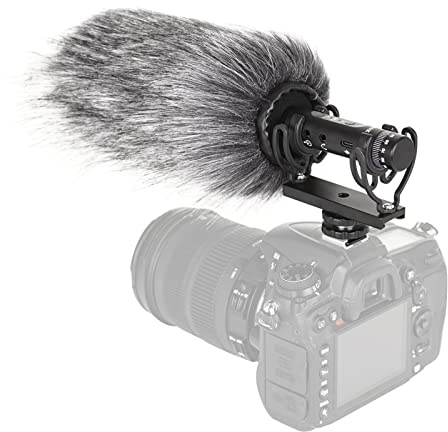 Qukaim Micrófono G20 en cámara, micrófono de video direccional cardioide, batería integrada, corte bajo, monitoreo en tiempo real, volumen ajustable, cables TRS y TRRS de 3.5 mm para DSLR, smartphone