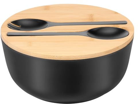 Salad Bowl with Lid and Servers - 3.9L Large Mixing Bowls Set - Versatile Smooth Surface Salad Bowl with Server for Fruits,Salads and Decoration (Black)