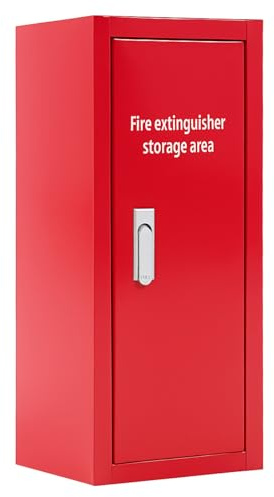 MorningRo Fire Extinguisher Cabinet, Wall & Surface Mount Steel Cabinet, Heavy Duty Fire Extinguisher Holder, 201 Stainless Steel Wall Mounted, Red, Fits 5-10 lb Extinguishers