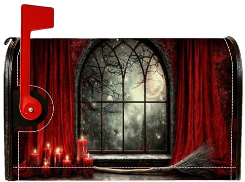 Copertura magnetica per cassetta delle lettere, tenda gotica drammatica con candele, per Halloween rossa, decorazione per cortile anteriore, 53 x 64 cm