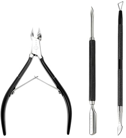Makartt Pinzas para cutículas con removedor de cutículas, 3 unidades, herramientas profesionales para cutículas con cortacutículas de acero inoxidable, empujador de cutículas doble y raspador de uñas