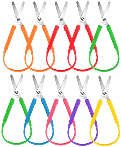 10pcs Kids Scissors 13.5cm - Adaptive Design Loop Scissors - Self-Opening Safety Scissors for Kids Children Schools Special Need