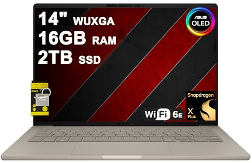 ASUS Zenbook A14 Laptop 14 WUXGA OLED (100% DCI-P3, 600nits HDR) Qualcomm 8-core Snapdragon X Plus (Up to 45 Tops) 16GB DDR5 2TB SSD for Creator Business Professional Win11 ICP Hub