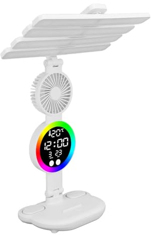 SUPYINI Lampada da tavolo a LED con controllo touch, ricaricabile continua dimmerabile pieghevole ora data temperatura lampada da scrivania ventilatore portapenne per lettura lavoro studio sonno