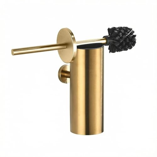 DarMoi WC-Bürstengarnitur Gold aus Edelstahl | Wandmontage mit Schrauben & Dübeln | Toilettenbürste mit Halter, Deckel & Griff | Hygienisches Badezimmerzubehör, Rund