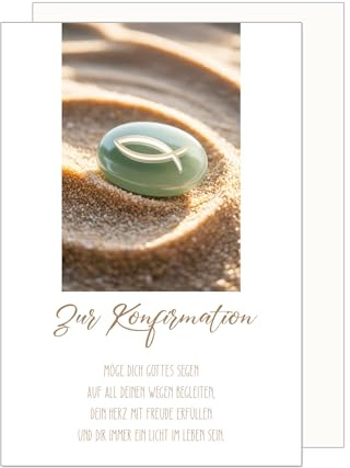 Edition Seidel Tarjeta de felicitación premium para confirmación con sobre, tarjeta de confirmación, tarjeta de felicitación, refranes, niñas, jóvenes, piedra, pez, arena, alegría (KF340 SW026)