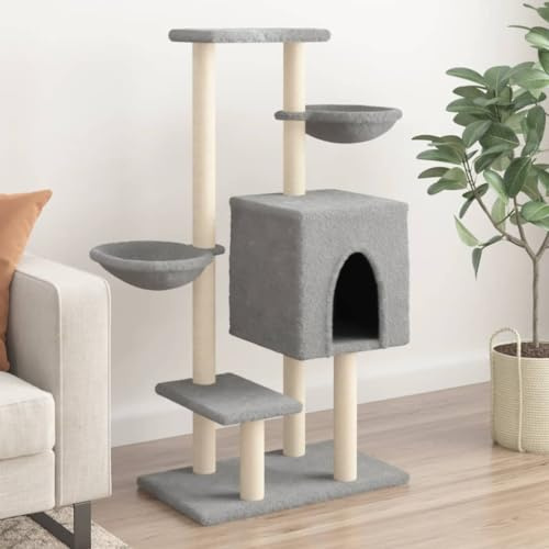 Tiragraffi con colonne in sisal, grigio chiaro, 117 cm, torre per gatti con grotta per gatti, 2 cesti e superfici per arrampicata rilassare istinti di graffi