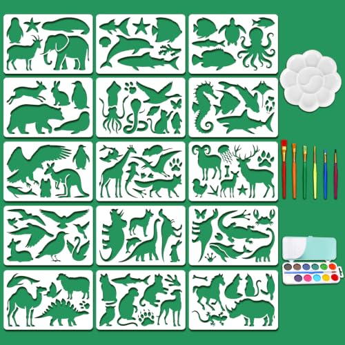 beinkmake 15 plantillas con forma de animales para pintar con juego de pintura, plantillas de vida silvestre, plantillas de pintura reutilizables para manualidades en madera, tela, lienzo, paredes