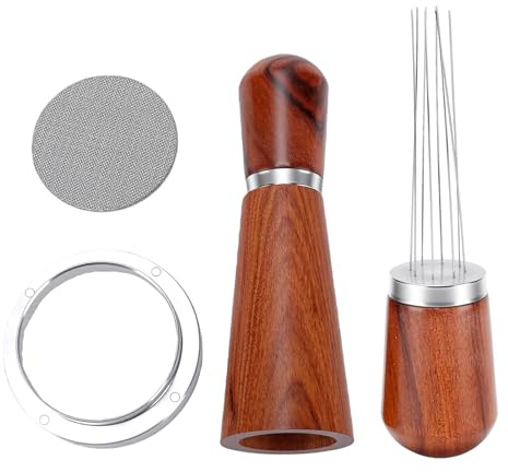 Tnfeeon Kaffenålsfördelare 51 Mm WDT Verktygssats 8 Nålar Espressofördelningsverktyg med Doseringstrattring och Puckfilter för 51 Mm Portafiltermaskiner