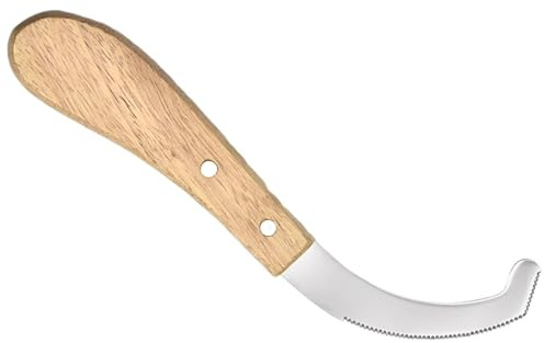 Hoof Cutter for Horses, Serrated Stainless Steel Edge, Rubberwood Handle, Curved Design, Precision Hoof Trimming Tool, Grooming Scraper, Egg Remover for Horse Care