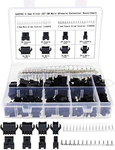 Aussel 2,5 mm de Paso 2 3 4 5 Pines JST SM Conector Macho y Hembra Enchufe Adaptador de Vivienda Conector Surtido Kit 560 Piezas