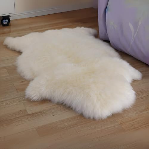 Woolous Sheepskin Rug – Genuine New Zealand Lambskin Pelt, Natural Ivory Sheep Skin Throw, Soft Fluffy Sheepskin for Bedroom, Living Room, Chair, Sofa, Pet Bed or Yoga Mat (90x60 cm)