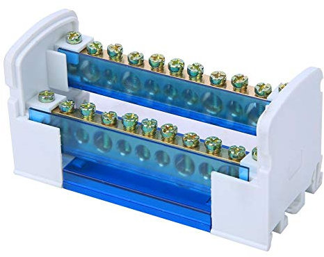 Distribution Terminal Block, 500V 125A Terminal Distribution Box Terminal Strip Blocks Din Rail 2-Level Single Phase with Transparent Dust Cover 211