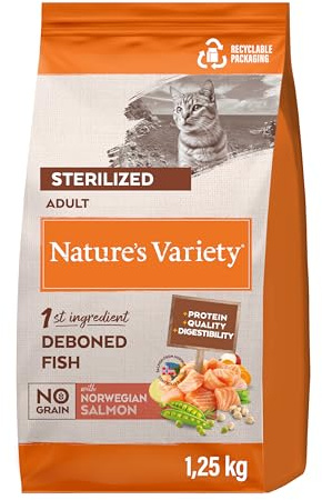 Nature's Variety No Grain Croquettes pour Chats Stérilisés - Saumon Norvégien - 1,25kg