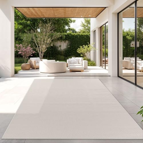 TT Home Teppich Für Outdoor Küchenteppich Balkon Terrasse Unifarbenes Design Modern, Farbe: Elfenbein, Größe:140x200 cm