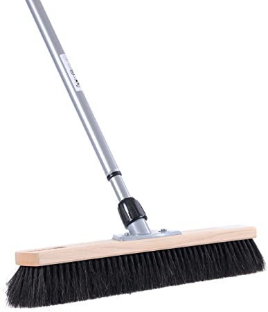 BawiTec Rosshaar Naturhaar Saalbesen mit Teleskopstiel,Breite 50cm,Stabiler Metallstiel verstellbar max. 200cm,sehr weiche Borsten für sehr Gute Staubbindung,Kehrbesen,Besen,Rosshaarbesen
