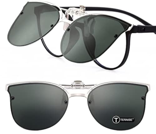 TERAISE Occhiali da Sole Clip-On da Donna per Occhiali da Vista- Occhiali da Sole Vintage Cat Eye Polarizzati da Guida per Donna