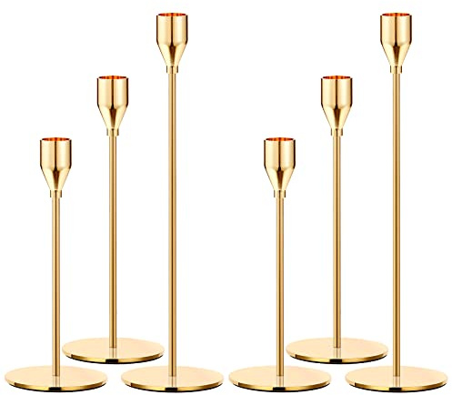 Oatnauxil Metal Gold Taper Candle Holder for Wedding, Dinning, Party, Fits 3/4 inch Thick Candle&Led Candles (Set of 6 Pcs)