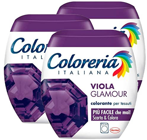 3 x Coloreria Italiana Farbstoffe für Stoffe in Waschmaschine, Farbe Violett Glamour All-in-One Formel - 3 Einzelpackungen à 350 g