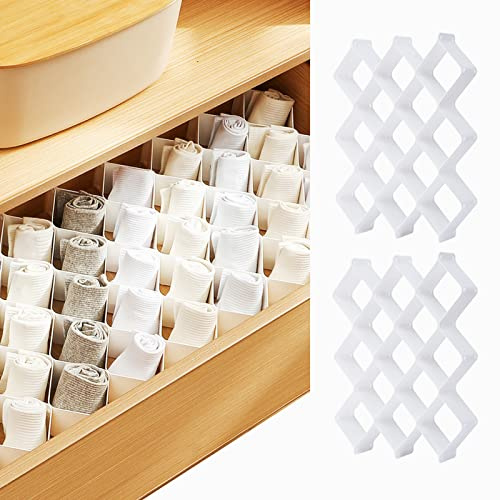 ROUFA Organizador de cajones de calcetines para cómoda, separadores de ropa interior de panal para mujer, separador de bragas para sujetadores, calcetines, cinturón y leggings (2 juegos de blanco)