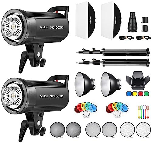 GODOX SK400II-V*2 Kit Studio Flash de Estudio Profesional Strobe Kit,400W,2.4G Wireless X System,5600±200K,Bowens Mount LED Modeling Lamp for Studio,Commerce Phototgraphy(SK400II Upgraded Version)