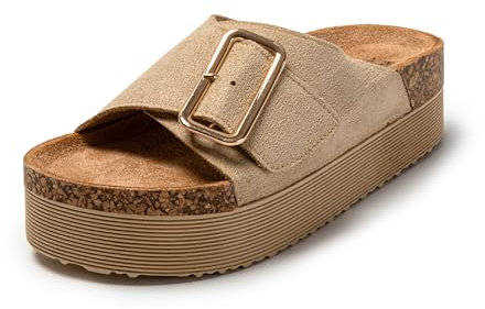 JOMIX Pantoletten Damen Plateau Sandaletten Plateau Sandalen Sommer Frauen Schuhe Keilsandalen Elegant Clogs (Beige, 41 EU, SD9168)