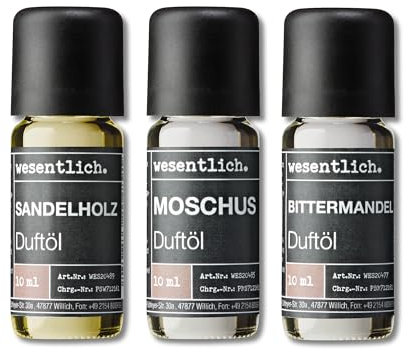 wesentlich. Juego de aceites aromáticos, composiciones aromáticas armónicas para quemadores, difusores y velas – Sandalwood, almizcle, almendra amarga