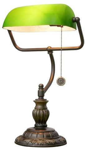 Blivuself Grüne Banker Lampe Buntglas Lampen Vintage Schlafzimmer Nachttisch Studie Reißverschluss Zug Kette Schalter Schreibtisch Licht Retro Büro Led Einstellbare Nachttisch Antik Akzent Desklamp