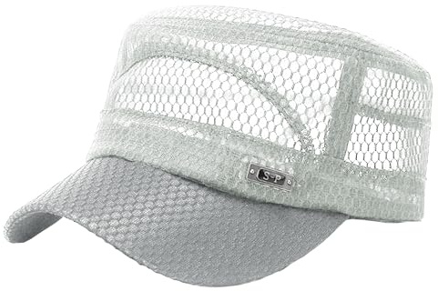 crazy bean Cappellino Piatta Uomo Donna a Rete Traspirante Estivo con Visiera Trucker cap Anti UV Cappello Baseball con Icon Regolabile Cappello Militare Cappello da Sole de Sportivo,Grigio Chiaro