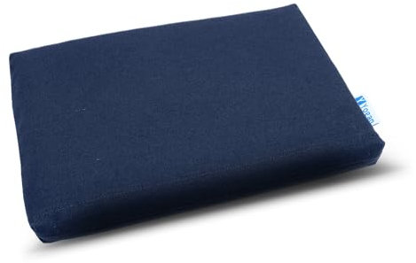 Yogan Cojín para la cabeza (1 pulgada) para yoga/pilates | Funda exterior de algodón orgánico (extraíble y lavable) | Funda interior con relleno de fibra reciclada | 30 x 20 x 2,5 cm (azul marino)