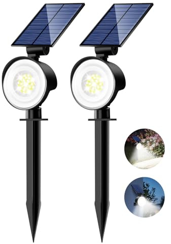 nipify Spot Solaire Exterieur Lot de 2, Lampe Solaire Extérieur Jardin Puissant 53 LED/3 Modes, Étanche Réglable Lumiere Solaire pour Arbre Chemins Murale[Blanc Froid]