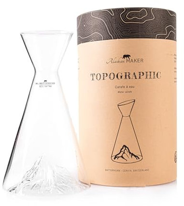 Carafe à eau 1 L | Borosilicate de qualité supérieure soufflés artisanalement avec les montagnes en relief | TOPOGRAPHIC (Mont Everest)