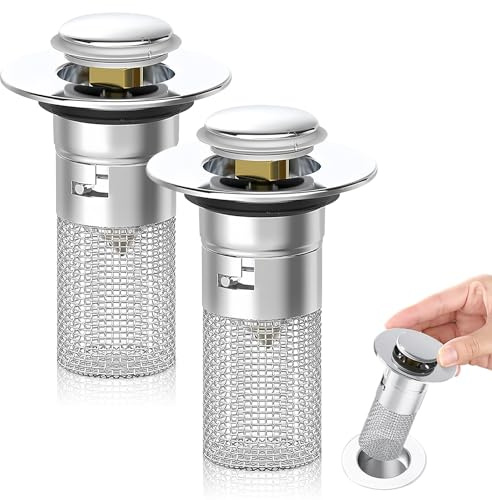 2 Pezzi Tappo Lavandino Bagno 34-40mm, Pop Up Piletta Lavabo Bagno Filtro Lavandino Cucina, Tappo Bidet Universale con Filtro di Scarico a Pavimento in Acciaio Inossidabile