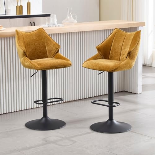 Ya-Home Tabouret de Bar Pivotant 360°Chaise Bar Réglable en Hauteur, en Chenille Résistant aux Taches, Chaise Haute Bar pour Cuisine/Ilot, Jaune