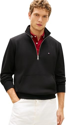 Tommy Hilfiger Uomo Felpa con Cerniera Essential Terry New con Colletto alla Coreana, Nero (Black), XL