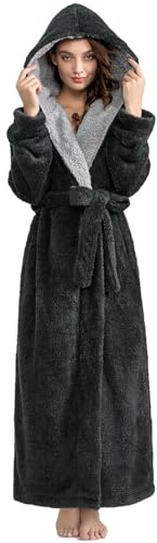ZFSOCK Peignoir de Bain à Capuche Femme: Robe de Chambre Polaire Ceinture et Poches Chaud pour l’Hiver Pour Femme Enceinte Maman Chambre Maison Noël Cadeau - Gris 3XL
