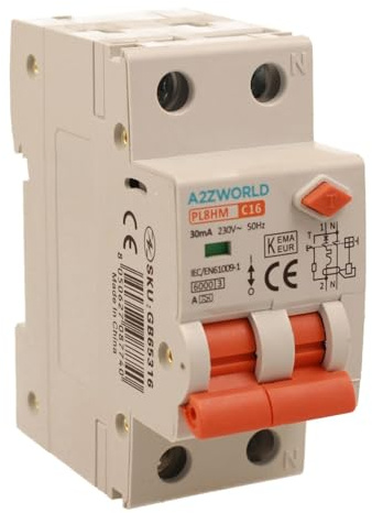 Interruttore Differenziale Magnetotermico Tipo A 16A C16, RCBO 1P+N 6kA 30mA Curva C, Doppio Leva con Diagnostica Visiva, 2 Moduli DIN, Serie PL8HM Elettromagnetica