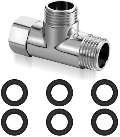 DOPENSPI 20mm T Stück 1/2 Zoll mit 6 Unterlegscheiben, Messing T Stück Wasseranschluss Verteiler 3-Wege-T-Form-Adapter Duschschlauch Adapter für Trinkwasser Wasserhahn Brausearmatur Bad Küche