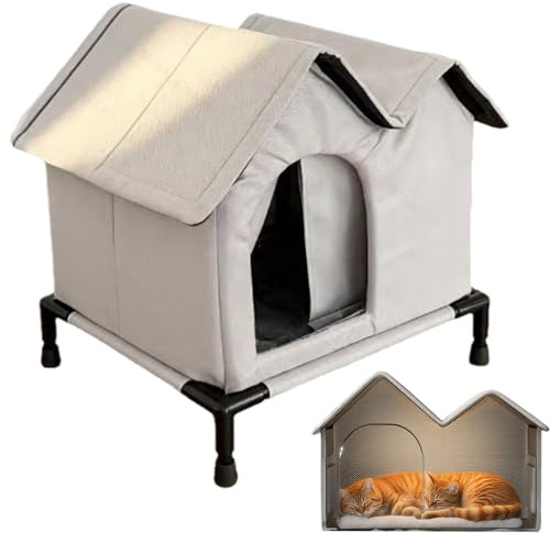 Casa Para Gatos Exterior Impermeable,Cama Con Aislamiento Térmico Para Mascotas Y | Hogar Para Mascotas Resistente A La Intemperie Con Suelo Elevado - Uso En Jardín, Porche, Patio, Césped Y Patio Tras