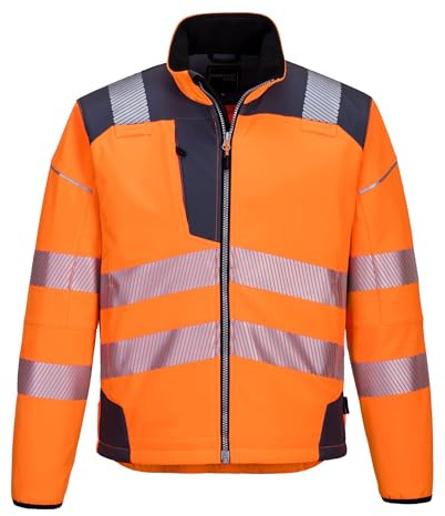 Portwest T402 Men's PW3 Hi Vis Safety Jacket - Windproof Water Resistant High Visibility Reflective Softshell Jacket Orange/Black, XX-Large