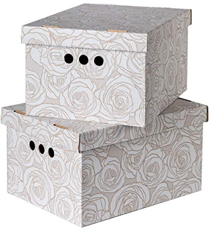 SOFTILLO Pack of 2 Decorative Storage Box With Lid for Home Office Bedroom Wardrobe - Multi-Use General Storage Organiser - XLarge Rose