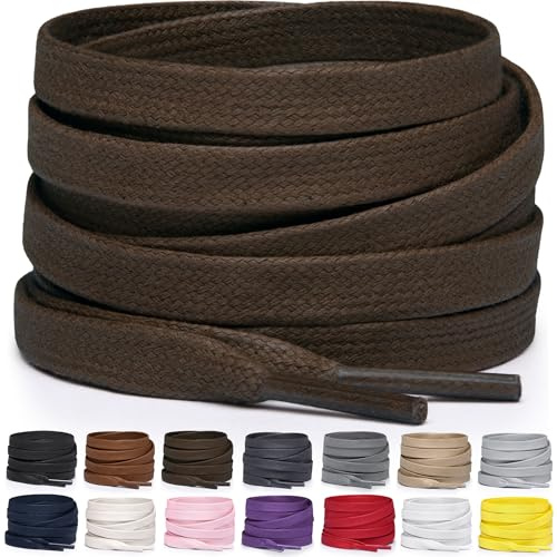 Miscly Lacci Piatti in Cotone Cerato per Stivali, Sneaker e Scarpe - Disponibili in Diverse Lunghezze e Colori (Marrone Scuro, 137 cm)