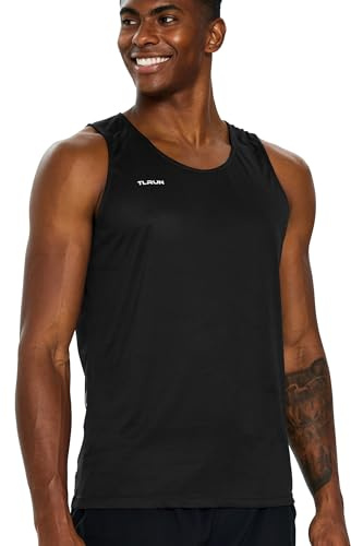 TLRUN Men’s Performance Running Tank Top Ultra Lightweight Singlet, Black, Medium