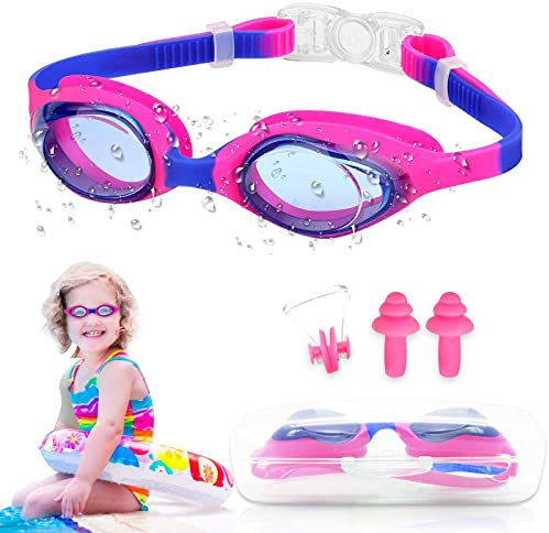 Schwimmbrille für Kinder, Profi Schwimmbrillen für Jungen Mädchen Alter von 3 4 5 6 7 8 9 10 11 12 Jahren Antibeschlag UV-Schutz Keine Undichte Schwimmbrille mit Ohrenstöpsel und Nasenklammer