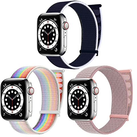 chinbersky 3 st. sportarmband kompatibla med Apple Watch band 42 mm, 44 mm, 45 mm, 49 mm, mjuka justerbara elastiska nylonersättningsarmband för iWatch Series Ultra/8/7/6/5/4/3/2/1/SE